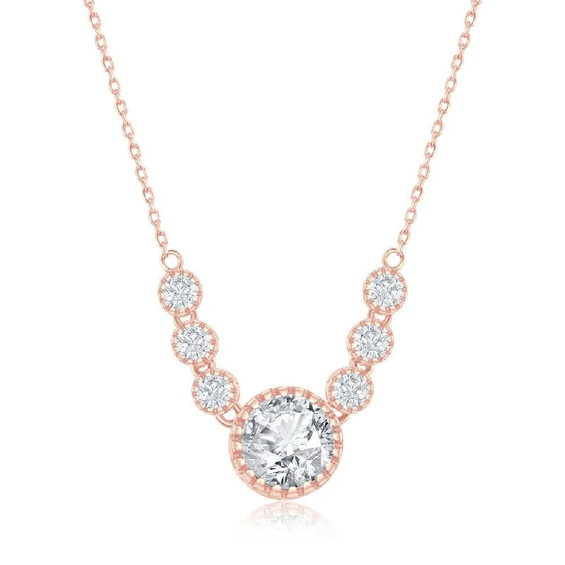 Sterling Silver Rose Gold Plated Round CZ Necklace