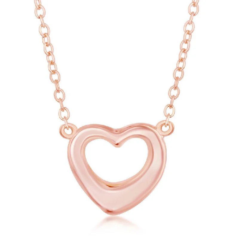 Sterling Silver Rose Gold Plated Puffed Open Heart Necklace