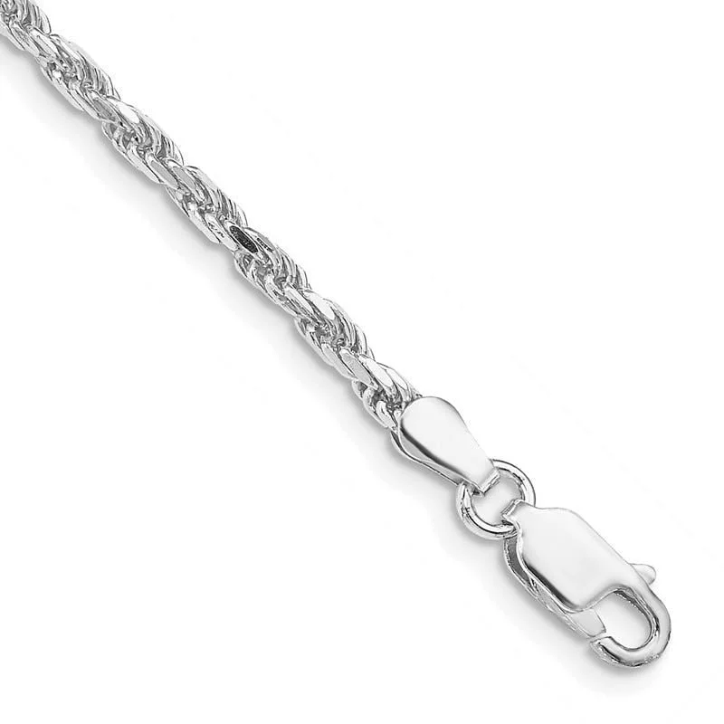 Designer Gemstone Bracelets-Sterling Silver Rhodium-plated 2.5mm Diamond-cut Rope Chain Bracelet