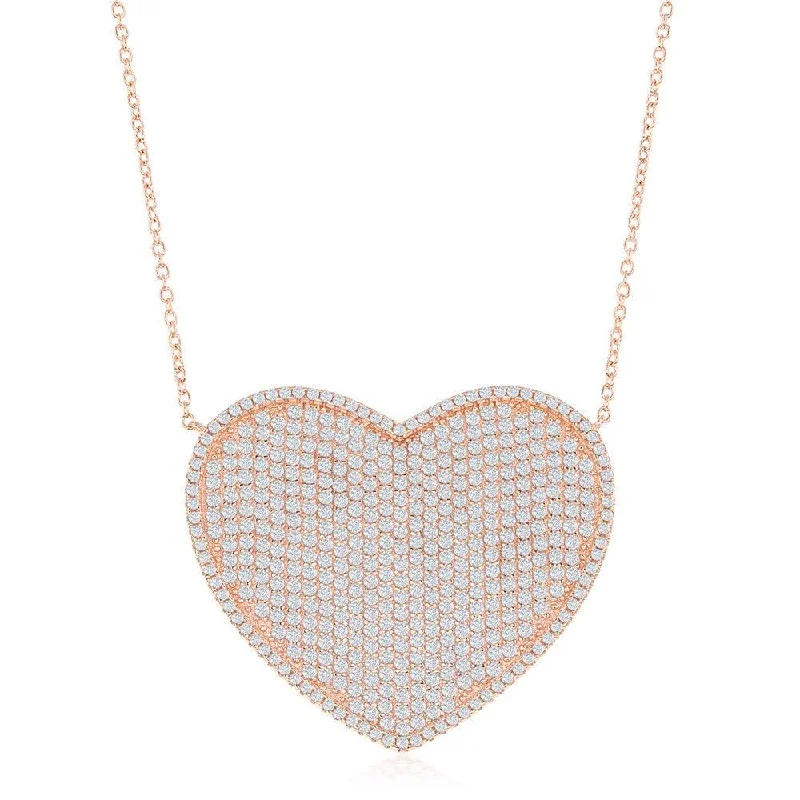 Sterling Silver Rose Gold Plated Micro Pave Heart Necklace