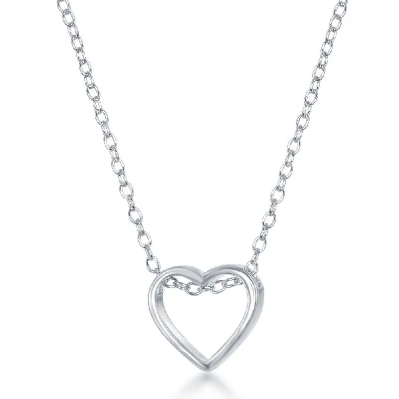 Sterling Silver Center Open Heart Design Necklace