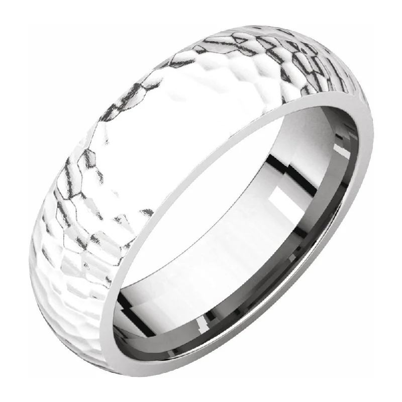 Customizable Wedding Bands-6mm Platinum Hammered Half Round Comfort Fit Band