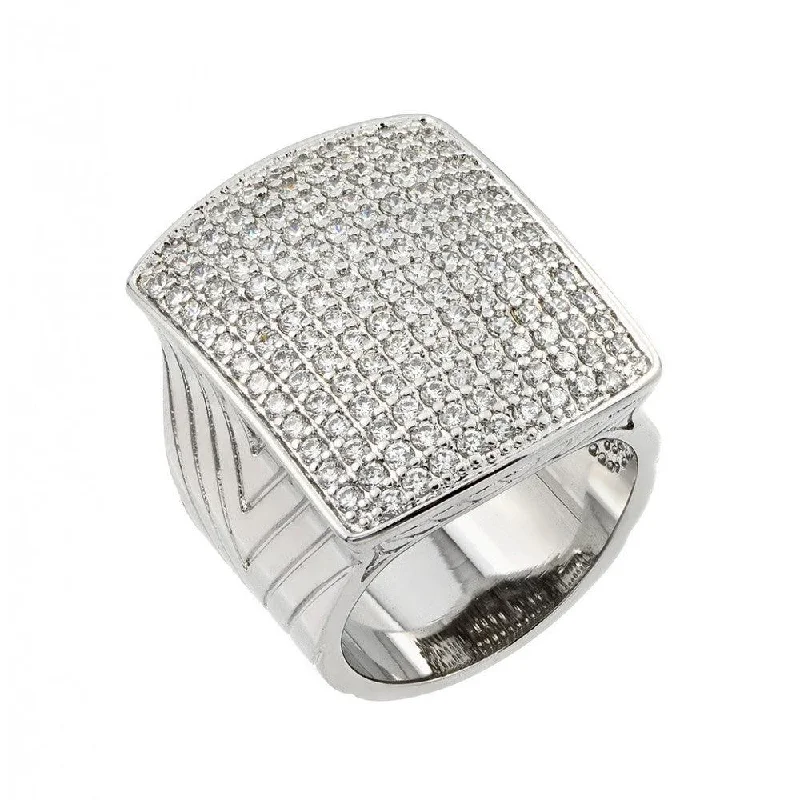 Men’s Wedding Bands in Gold-Silver 925 Rhodium Plated Micro Pave Clear CZ Square Ring - BGR00825