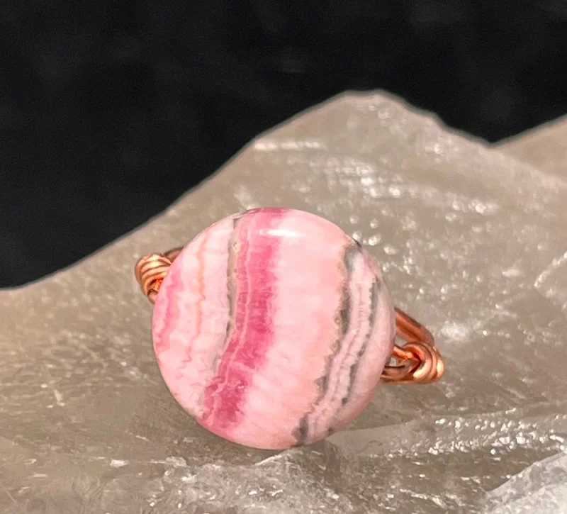 Custom Name Rings-Rhodochrosite from Argentina Copper Bead Ring