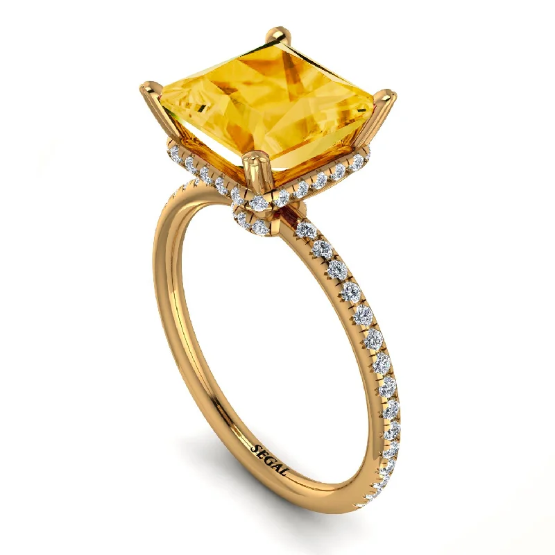 Elegant Wedding Bands-Trendy Hidden Halo Citrine Princess Cut Engagement Ring - Daria No. 601