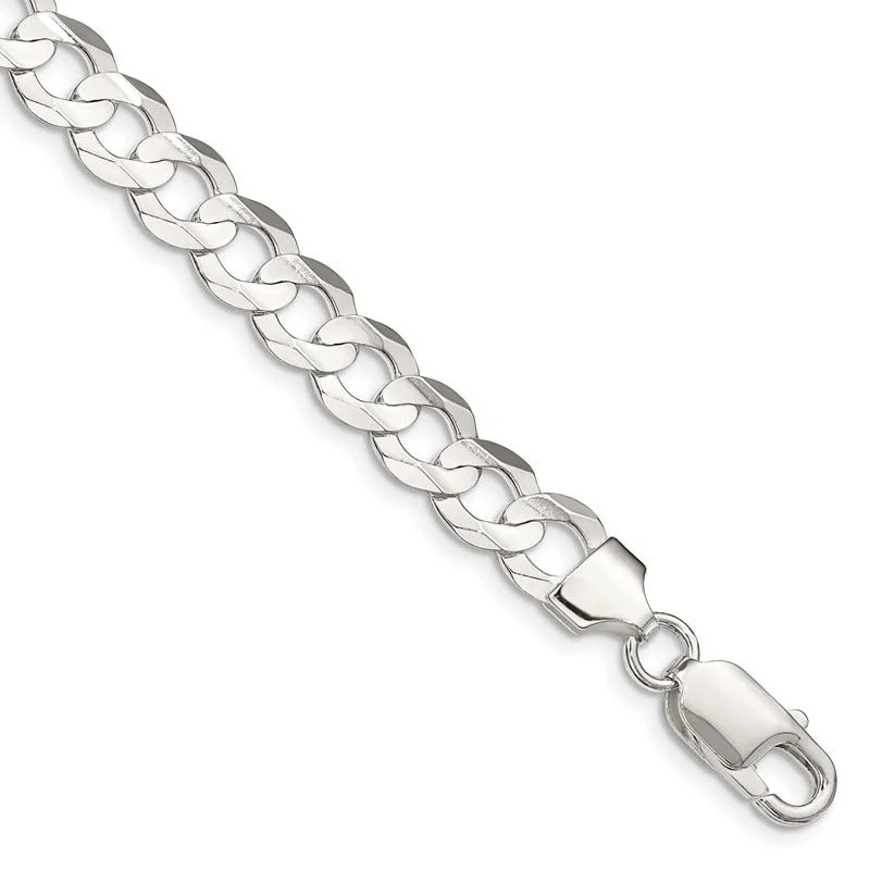 Adjustable Gemstone Bracelets-Sterling Silver 8mm Concave Beveled Curb Chain Bracelet