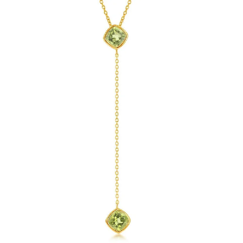 Sterling Silver GP Square Peridot with Long Hanging Chain Necklace