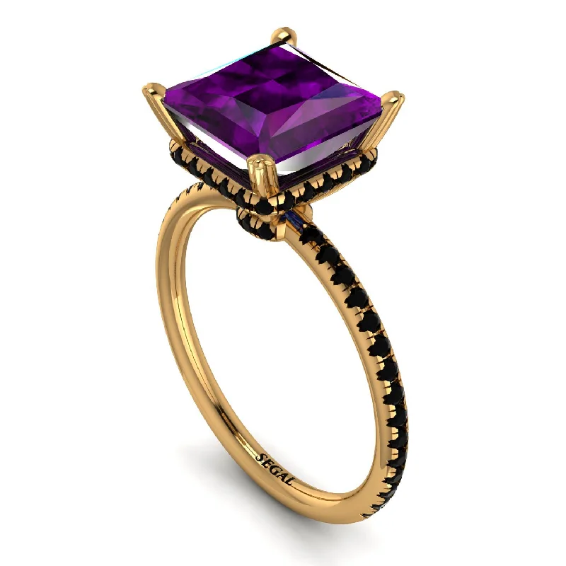 Beautiful Custom Rings-Trendy Hidden Halo Amethyst Princess Cut Engagement Ring - Daria No. 307