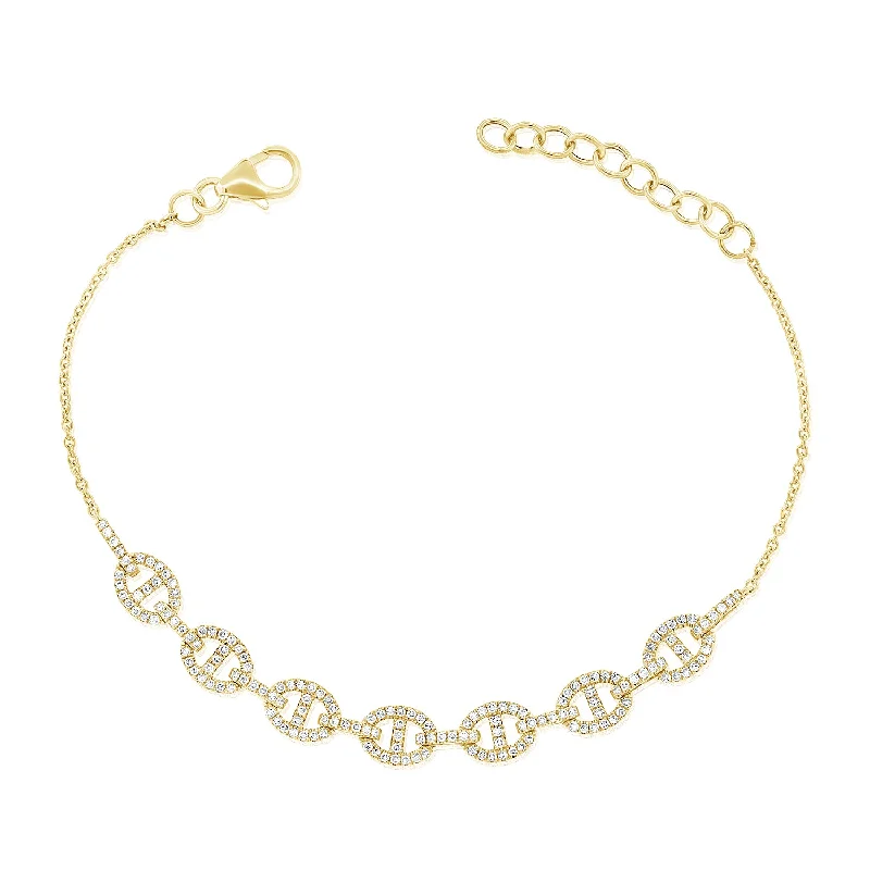 Sparkling Gold Charm Bracelets-14K Gold and Diamond Designer Marina Link Chain Bracelet