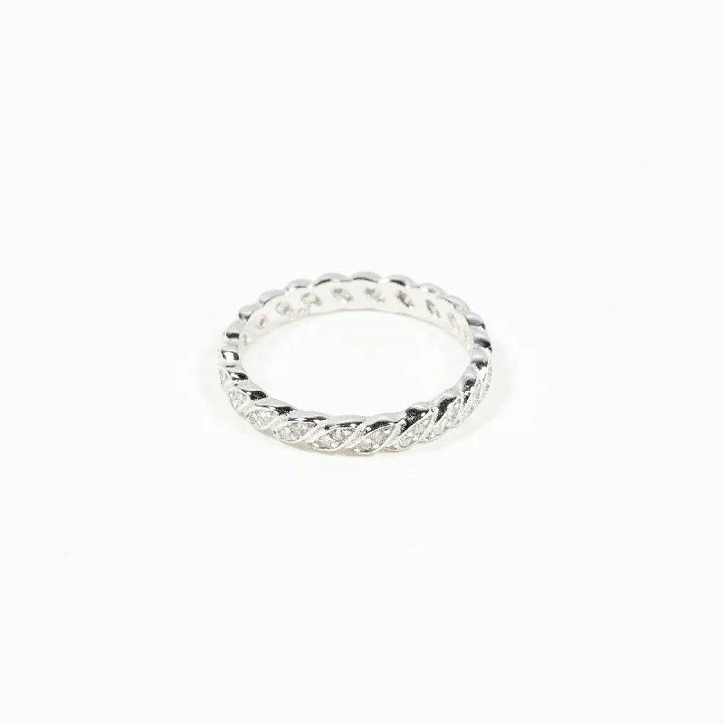 Elegant Engagement Rings-Silver Eternity CZ Ring