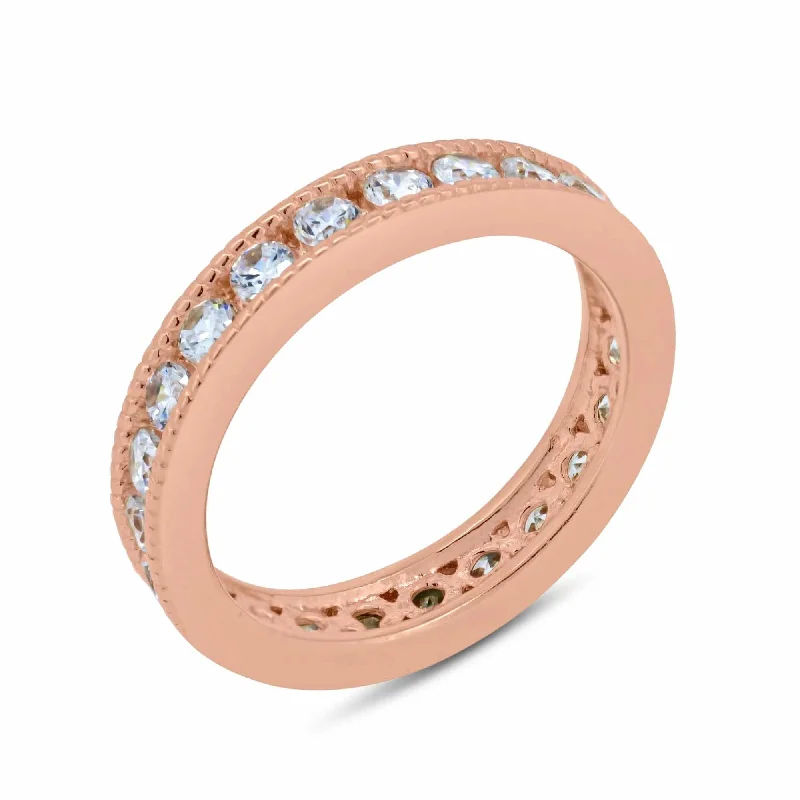 Adjustable Wedding Rings-Silver 925 Rose Gold Plated Clear Channel Set CZ Stackable Eternity Ring - BGR00585