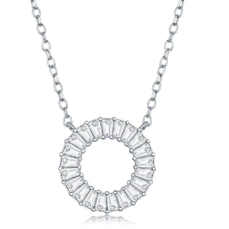 Sterling Silver Baguette Cubic Zirconia Open Circle Necklace