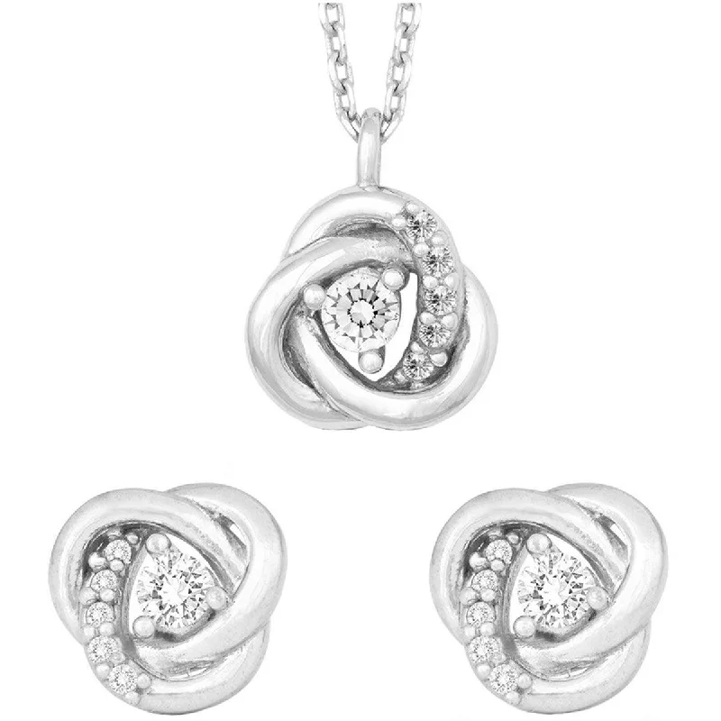 Classic Women's Necklace and Earrings Set - Sterling Silver CZ Stone Knot | HS-5212