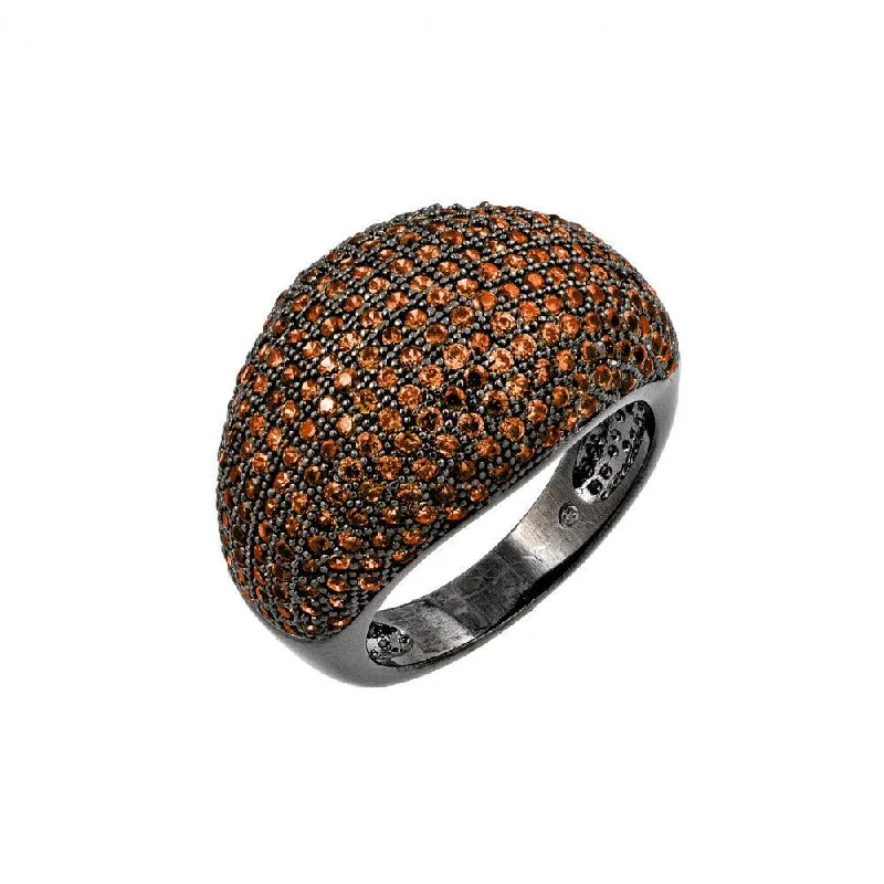 Men’s Wedding Rings-Silver 925 Oxidized Rhodium Plated Orange Micro Pave Set CZ Dome Ring - BGR00774ORG