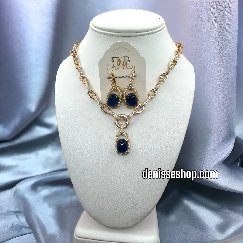 14K BLUE STONE NECKLACE SET C1197