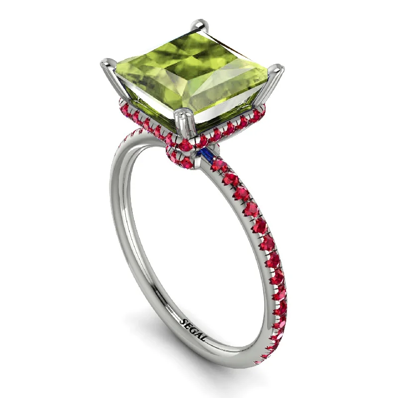 Unique Wedding Rings-Trendy Hidden Halo Peridot Princess Cut Engagement Ring - Daria No. 712