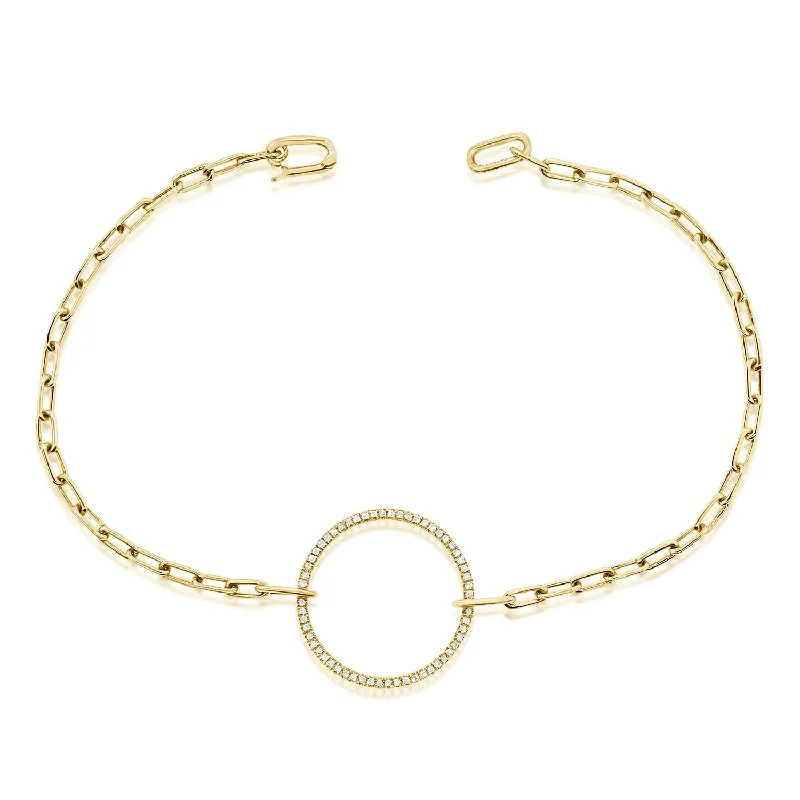 Adjustable Leather Bracelets-14K Gold Diamond Circle Link Bracelet