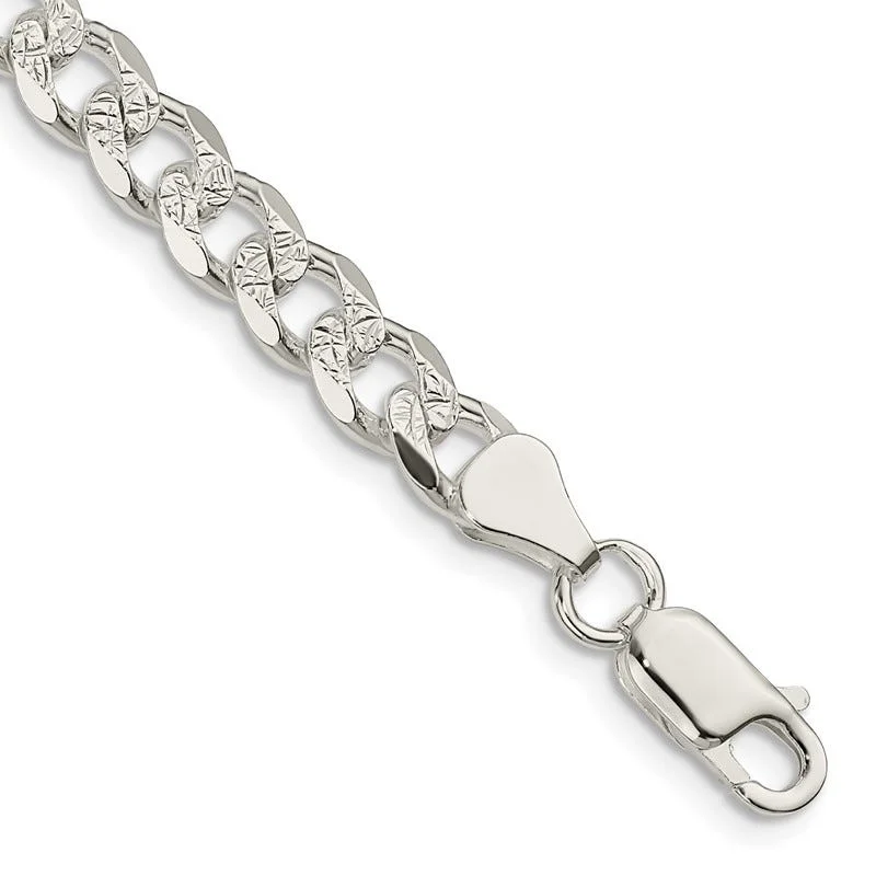 Simple Wedding Bracelets-Sterling Silver 7mm Pave Curb Chain Bracelet