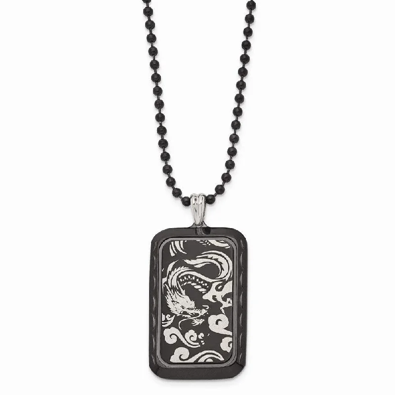 Stainless Steel Black IP-plated with Dragon Dog Tag Necklace