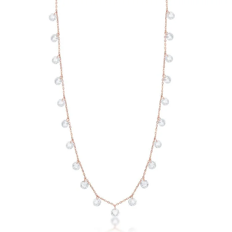 Sterling Silver Rose GP Linked Cubic Zirconia Necklace