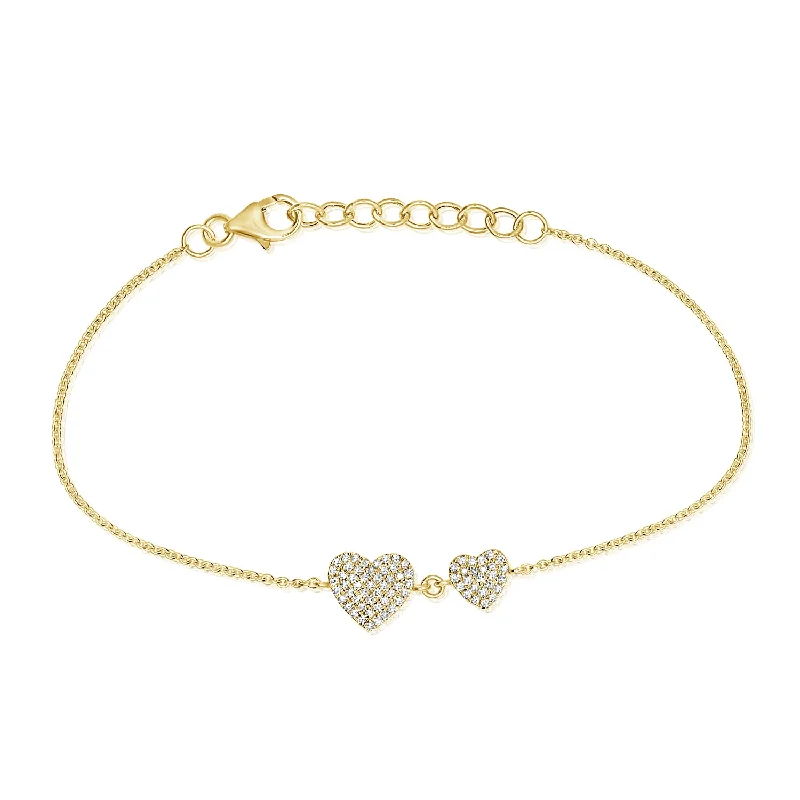 Unique Gemstone Bracelets-14K Gold Double Heart Diamond Bracelet