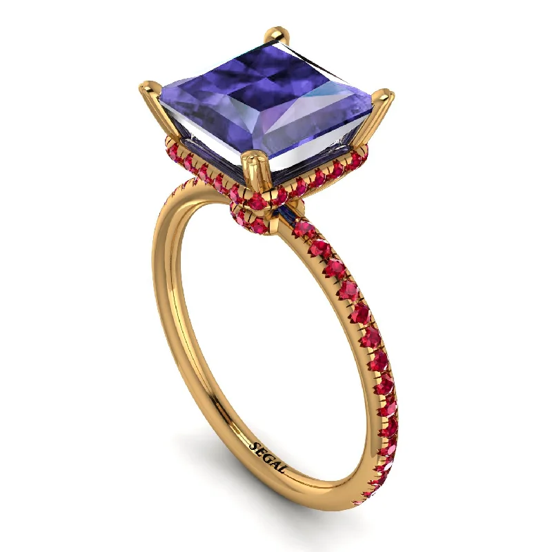 Unique Diamond Wedding Bands-Trendy Hidden Halo Tanzanite Princess Cut Engagement Ring - Daria No. 210