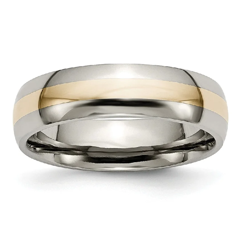 Fashion Rings for Men-Titanium and 14K Gold Inlay, 6mm Unisex Band