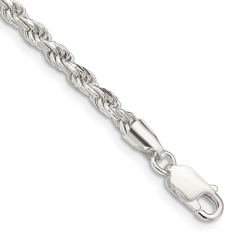 High-End Charm Bracelets-Sterling Silver 3mm Diamond-cut Rope Chain Bracelet