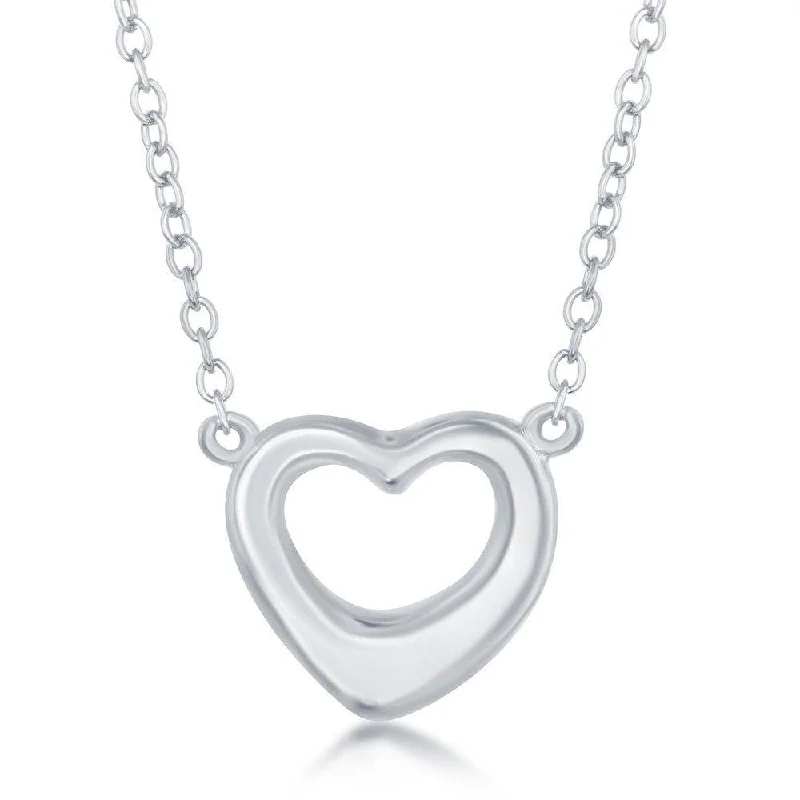 Sterling Silver Puffed Open Heart Necklace