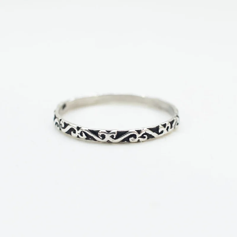 Stunning Gemstone Rings-Thin Silver Scroll Band