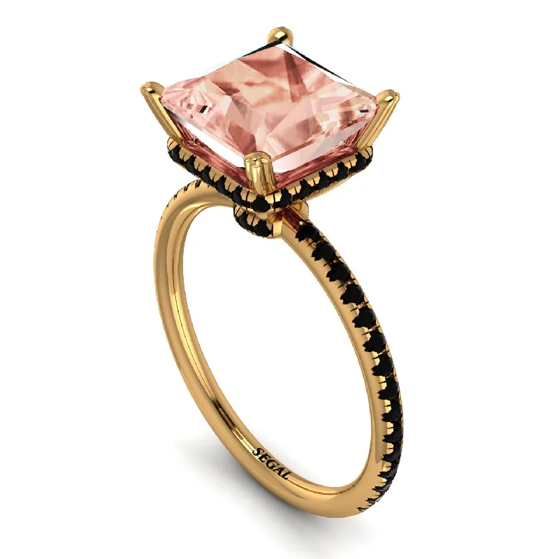 Unique Engagement Rings-Trendy Hidden Halo Morganite Princess Cut Engagement Ring - Daria No. 907