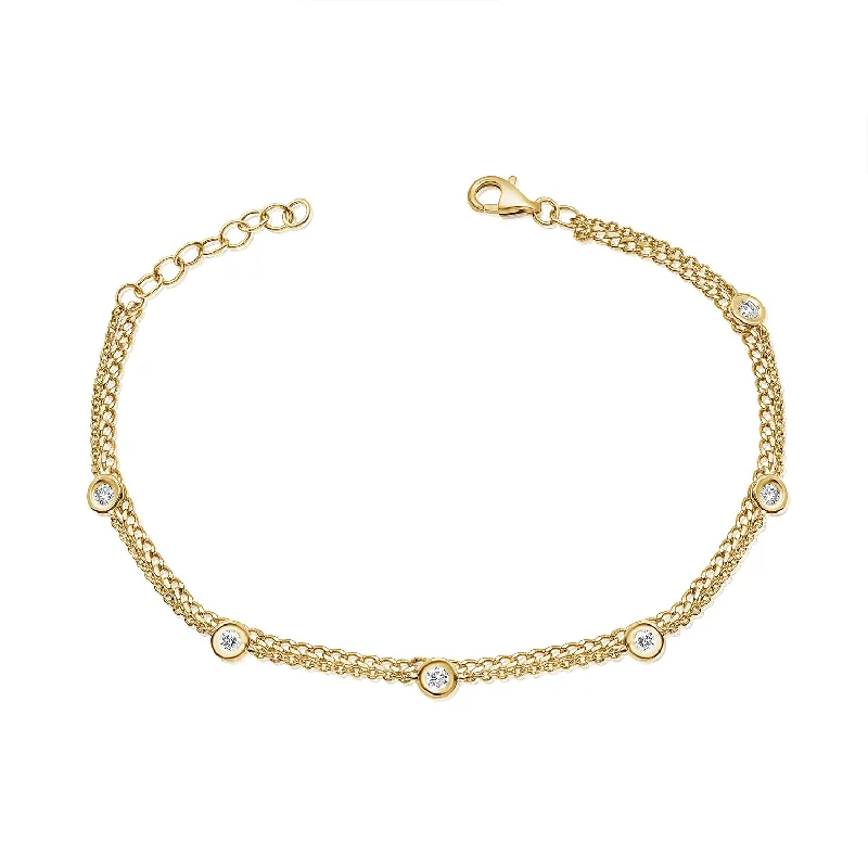 Gold Bracelet Sets-14K Gold Bezel Set Chain Bracelet with Diamonds