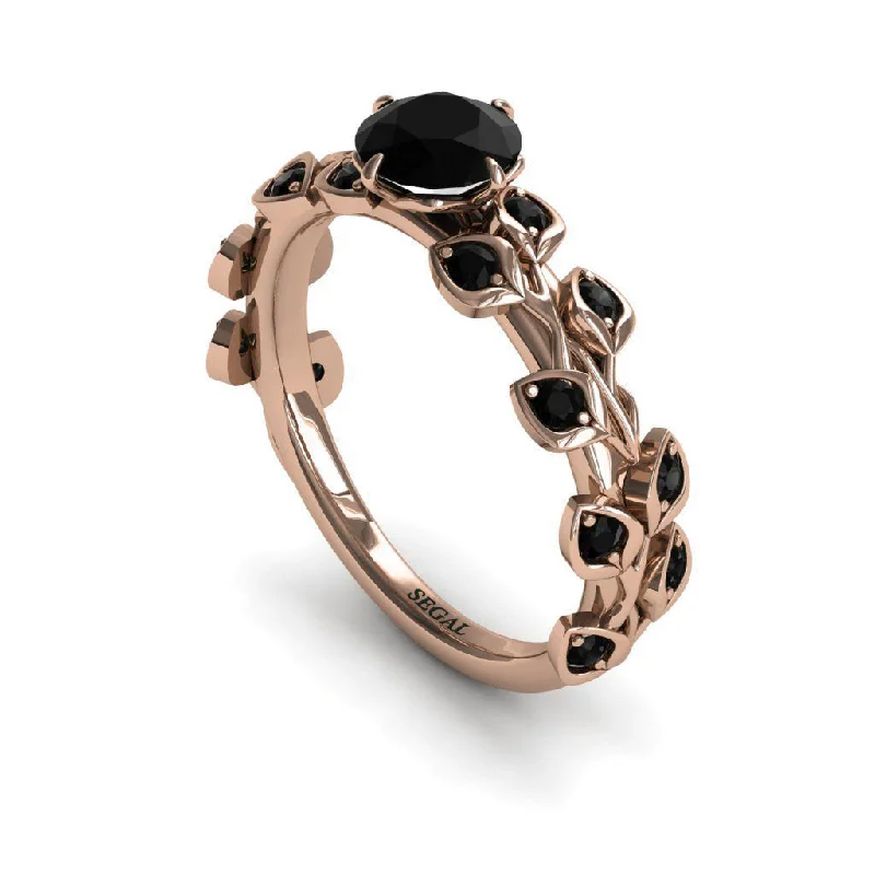 Customizable Rings for Women-Leaves All Around Black Diamond ring- Sydney no. 50