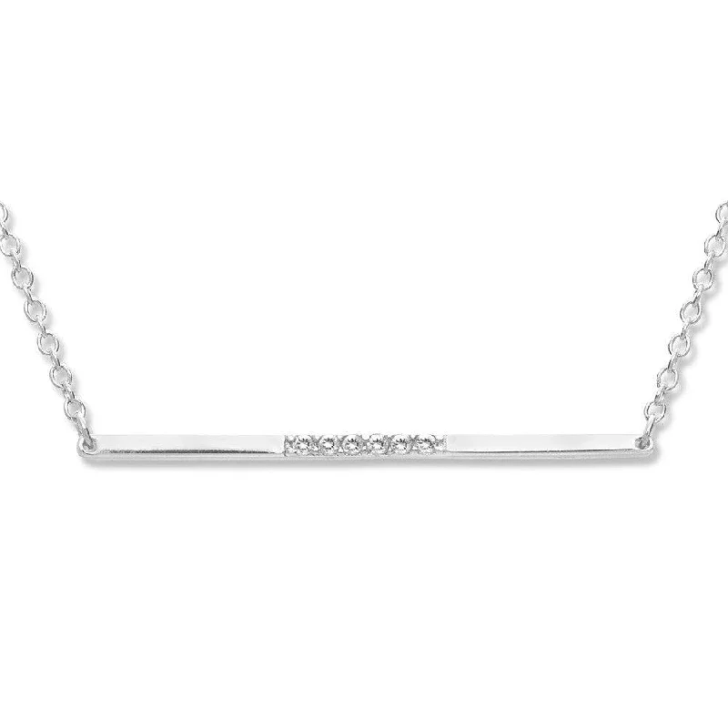 Sterling Silver Thin Bar with CZ Center Necklace