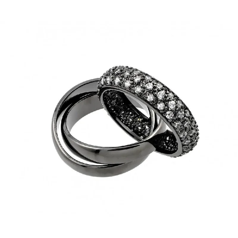 Men’s Wedding Bands in Gold-Silver 925 Black Rhodium Plated Clear Pave Set CZ Eternity Movable Ring - BGR00775