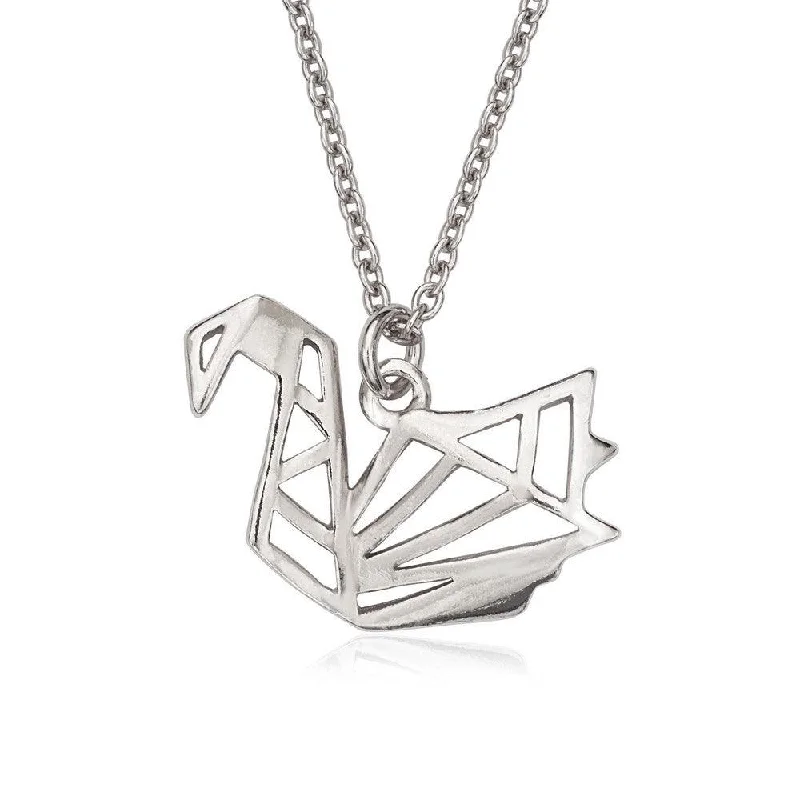 Sterling Silver Open Origami Swan Necklace