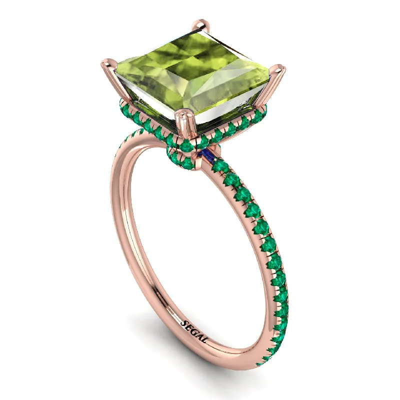 Custom Gemstone Rings-Trendy Hidden Halo Peridot Princess Cut Engagement Ring - Daria No. 705