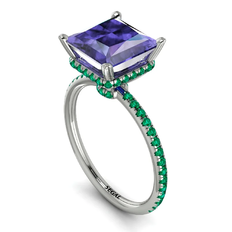 Customizable Engagement Bands-Trendy Hidden Halo Tanzanite Princess Cut Engagement Ring - Daria No. 206