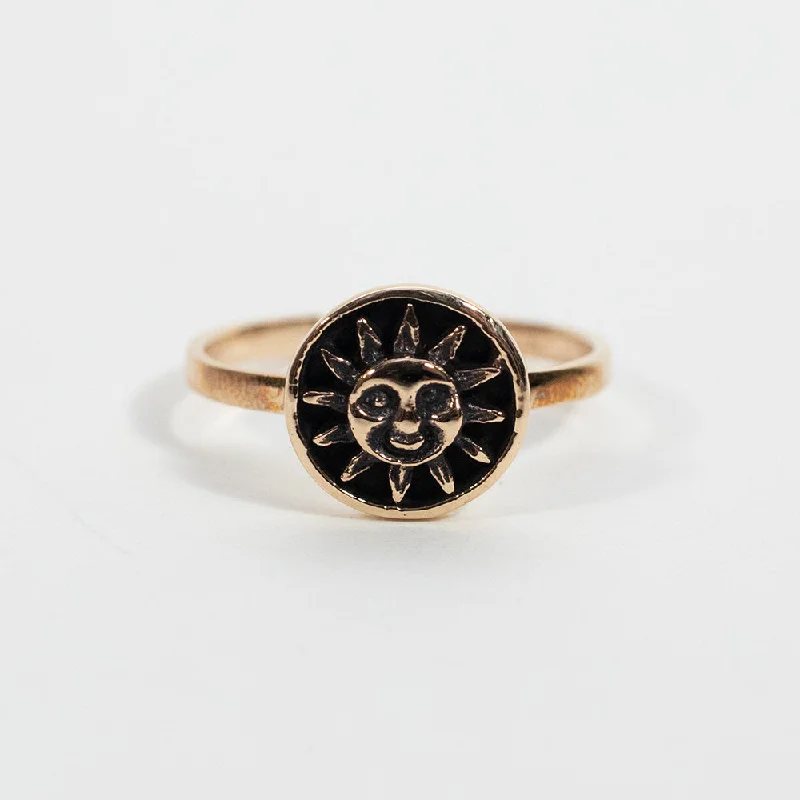 Stylish Wedding Rings-Bronze Sun Face Stamp Ring