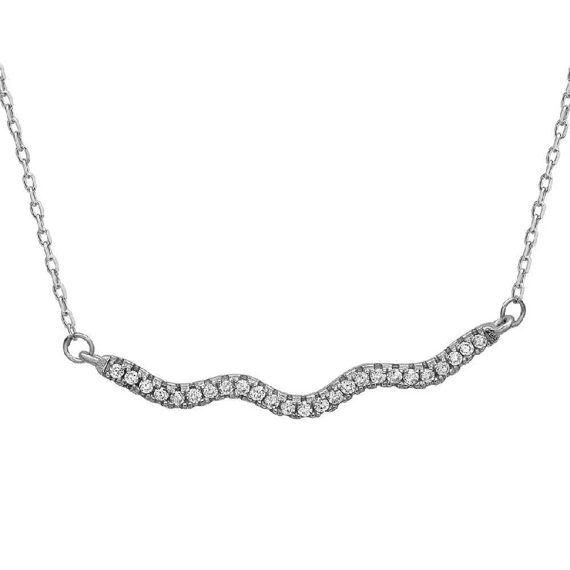 Sterling Silver CZ Wavy Bar Necklace