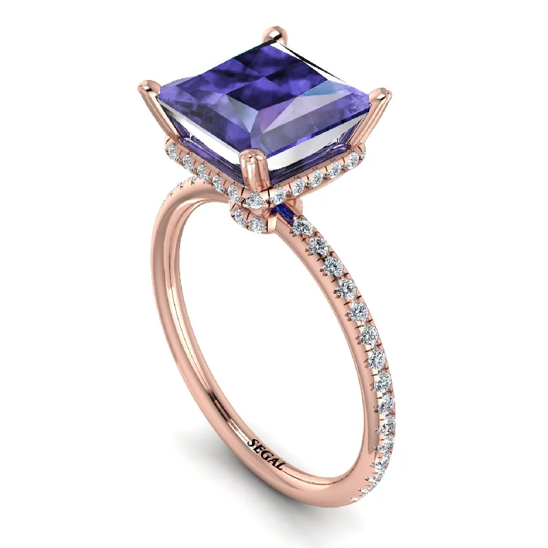 Custom Gemstone Wedding Bands-Trendy Hidden Halo Tanzanite Princess Cut Engagement Ring - Daria No. 202