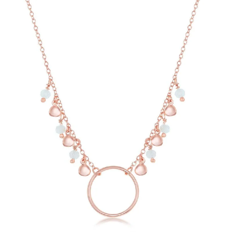 Sterling Silver Rose GP Dangling Rose Quartz and Discs Necklace