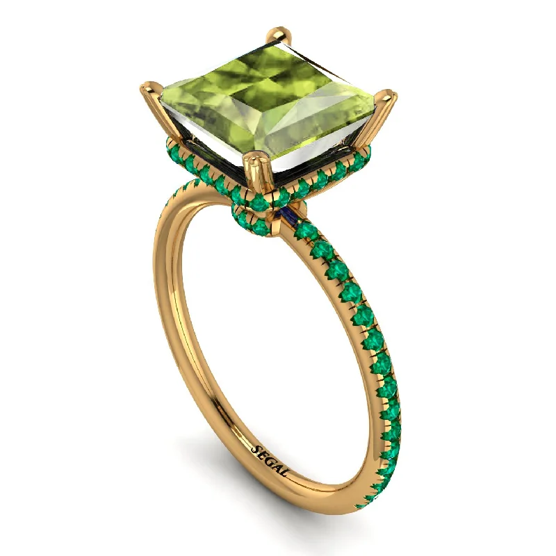 Gold Ring Sets-Trendy Hidden Halo Peridot Princess Cut Engagement Ring - Daria No. 704