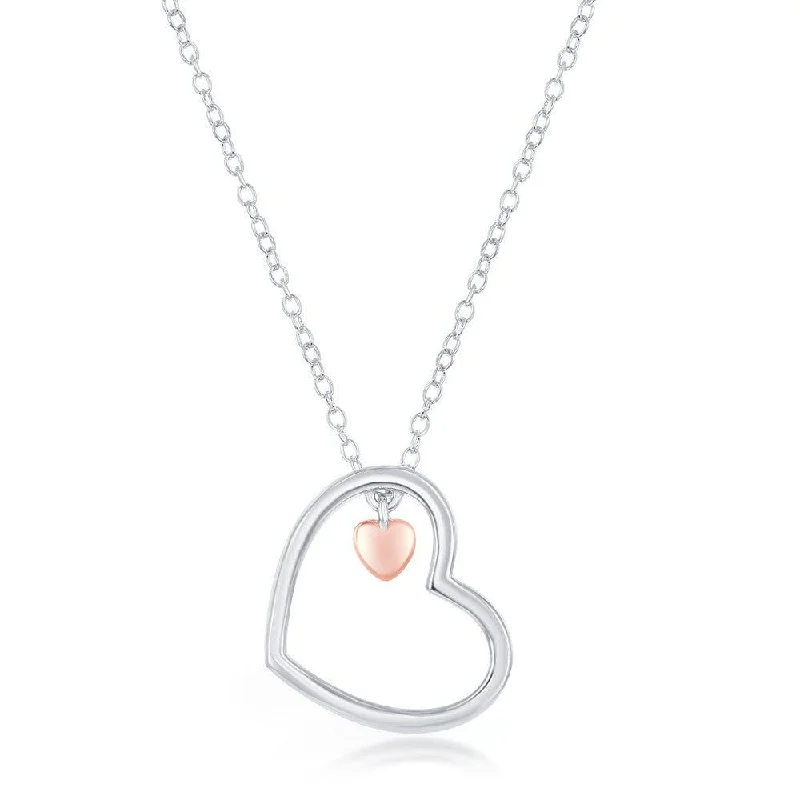 Sterling Silver Rose Gold Heart Charm Necklace