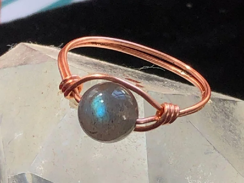 Designer Wedding Ring Sets-AAA Labradorite Copper Bead Ring