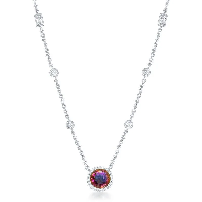 Sterling Silver Round Rainbow and Clear CZ Necklace