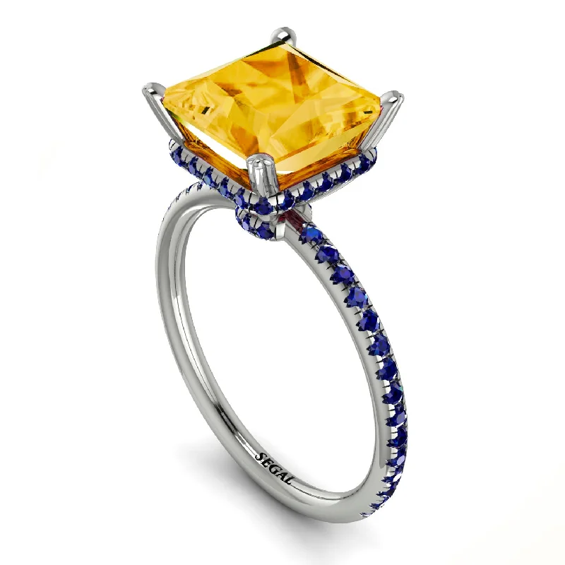 Trendy Engagement Rings-Trendy Hidden Halo Citrine Princess Cut Engagement Ring - Daria No. 615