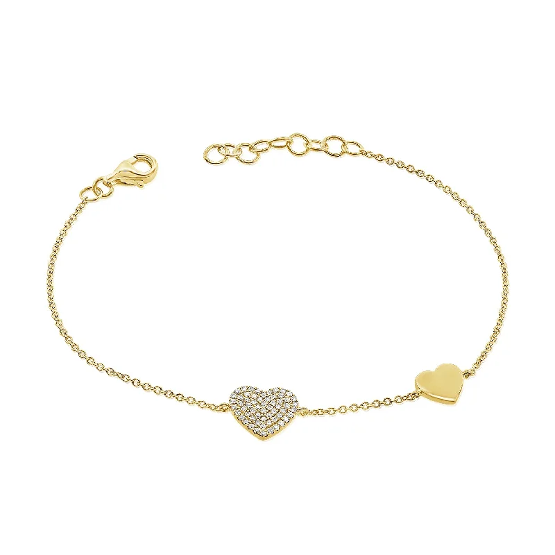 Simple Silver Chain Bracelets-14K Gold Double Heart Diamond Bracelet