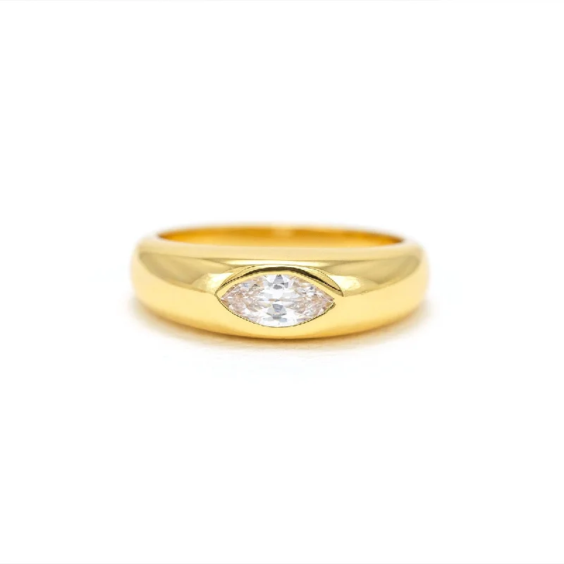 Vintage Style Diamond Rings-Gold Plated Marquise Dome Ring