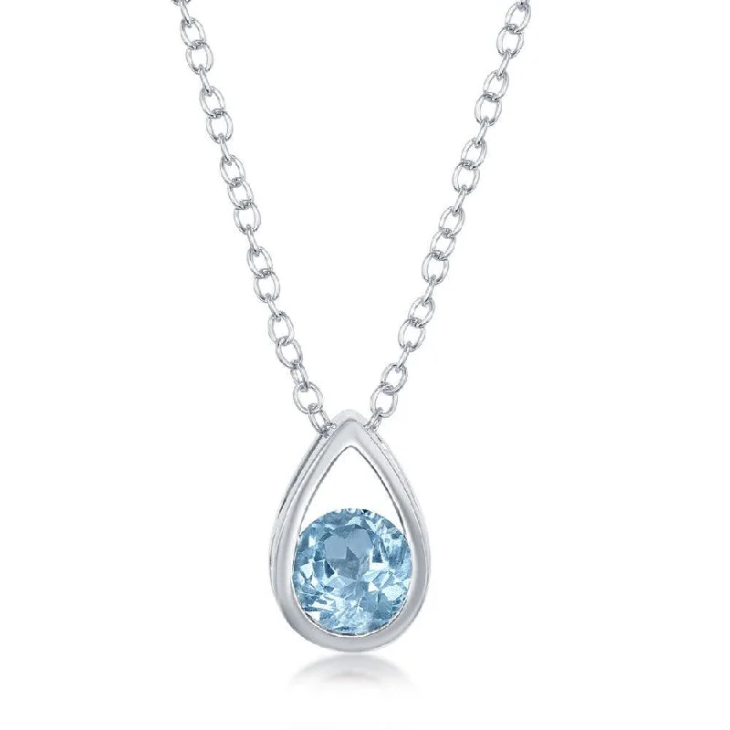 Sterling Silver Open Pear Shaped Round Blue Topaz Necklace